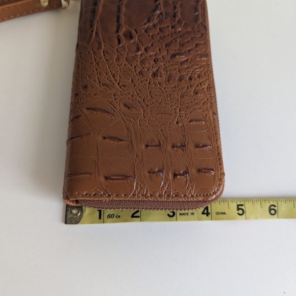 Faux Alligator Leather Dome Zip Top Backpack 5 Pockets Top Handle Amber Brown - Picture 12 of 16